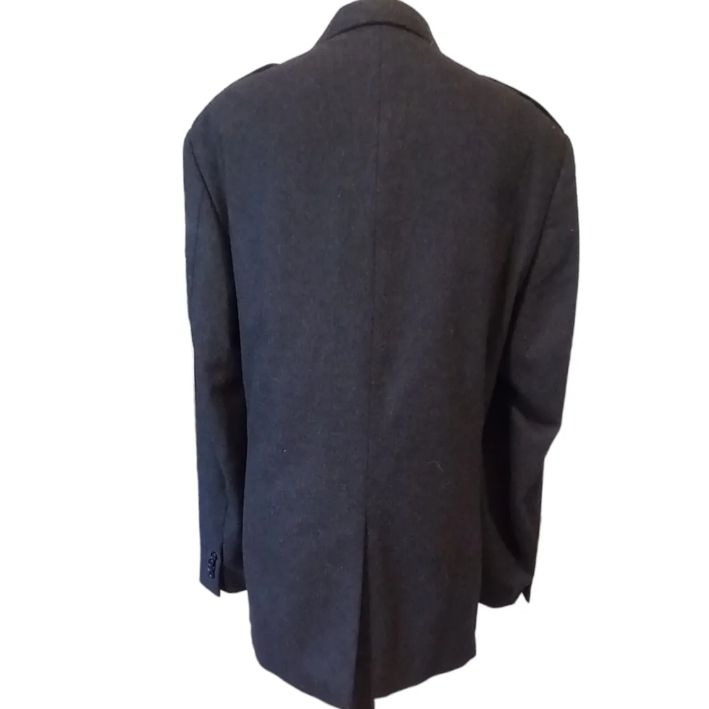 Grey Wool Blend Jacket w Military Accents 44Reg